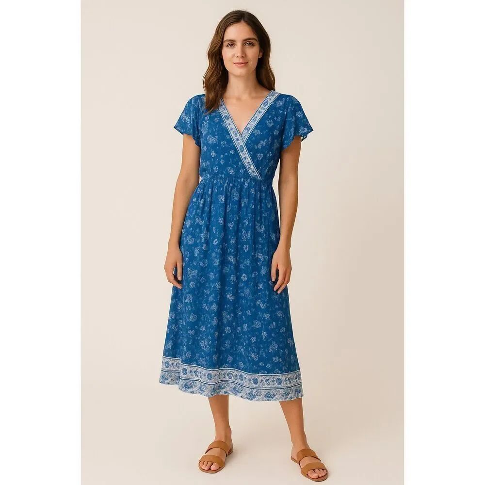 ✨Bloomchic Blue Floral Flounce Sleeves Midi Dress✨